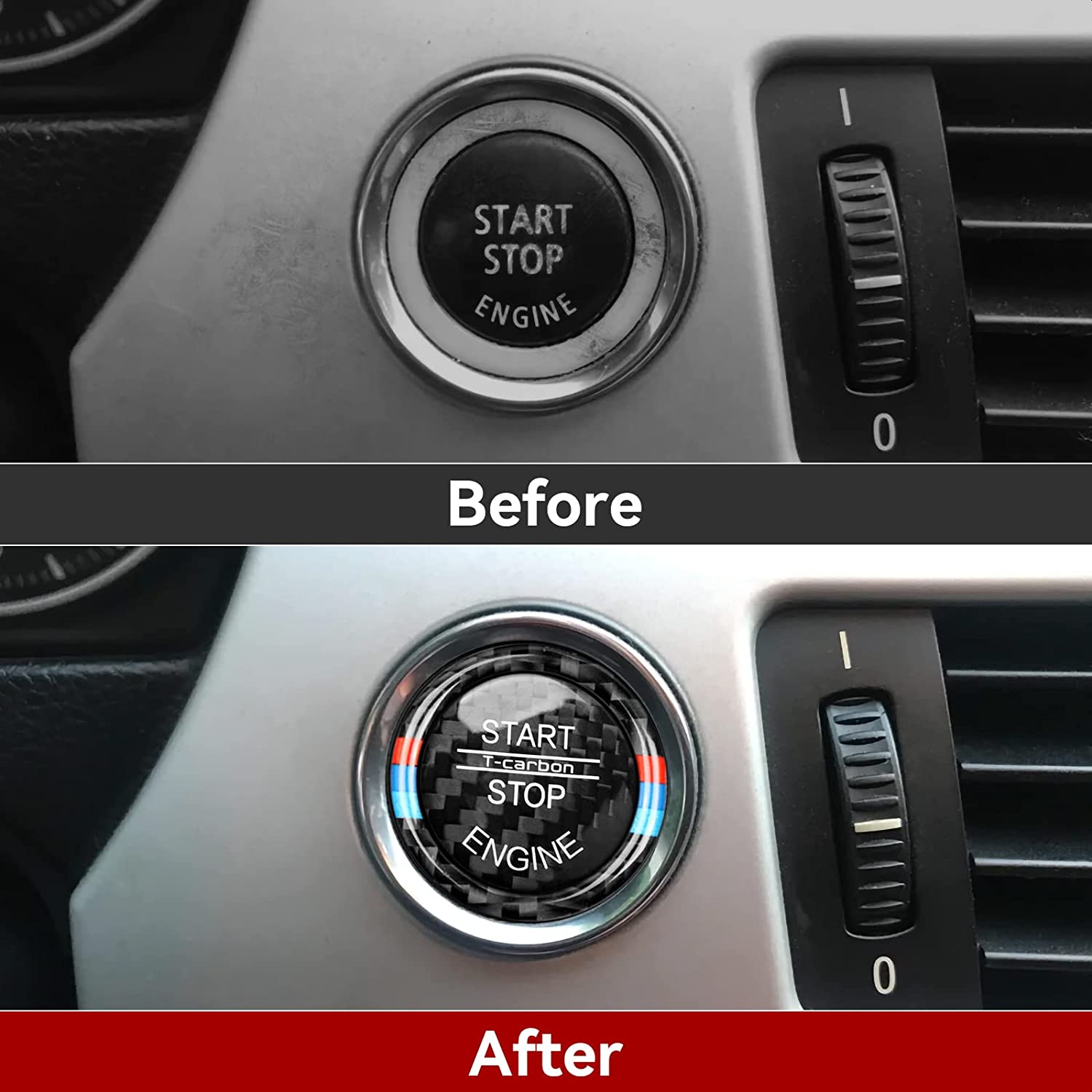 Car Engine Start Stop Button Cover Carbon Sticker Decals Trim Push to Start Ignition Button fits for E90 E91 E92 E93 Interior Accessories - Delicate Leather