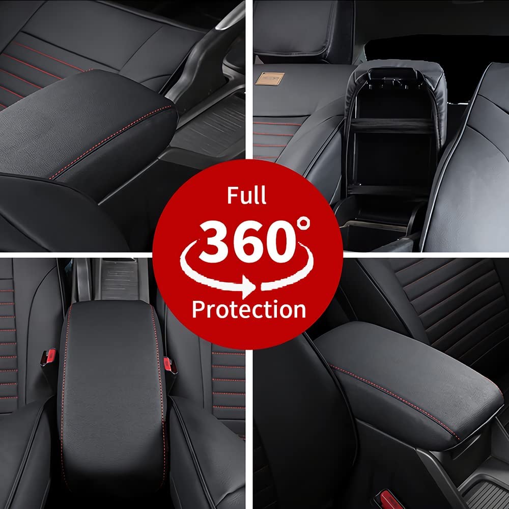 Center Console Cover for Grand Cherokee Accessories 2022-2011 Car Armrest Cover Black Leather Red Stitches Auto Interior Anti-Scratch Protector Pad - Delicate Leather