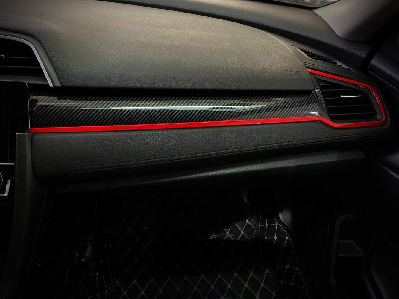 6Pcs Carbon Fiber Grain Console Center Dashboard Cover Trim Decorative Sticker Compatible with 10th Gen Civic 2016 2017 2018 2019 2020 2021 - Delicate Leather
