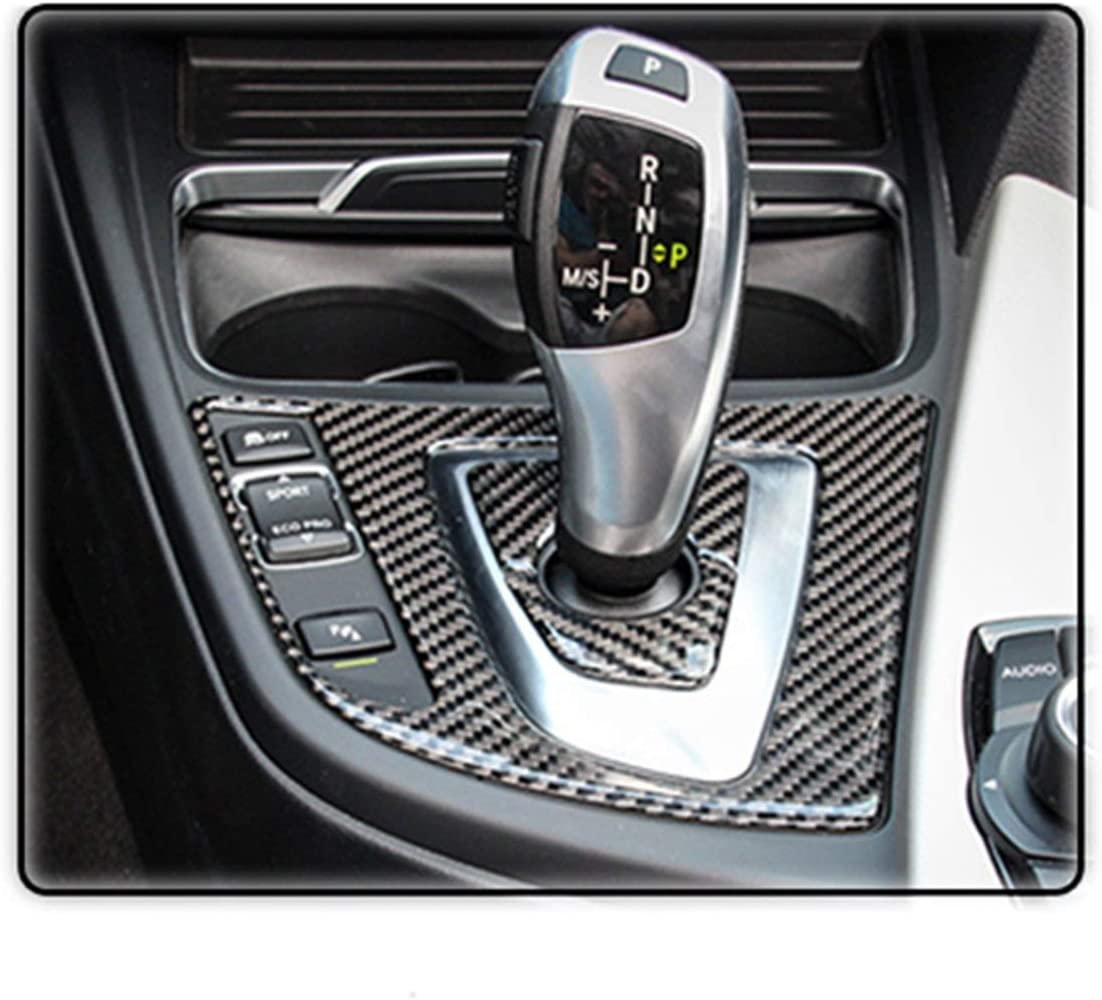 Gear Shift Knob Base Panel Cover Trim, Real Carbon Fiber, Compatible with BMW 3 Series F30 F31 2012-2018, GT F34 2014-2018, 4 Series F32 F33 F36 2014-2018 - Delicate Leather