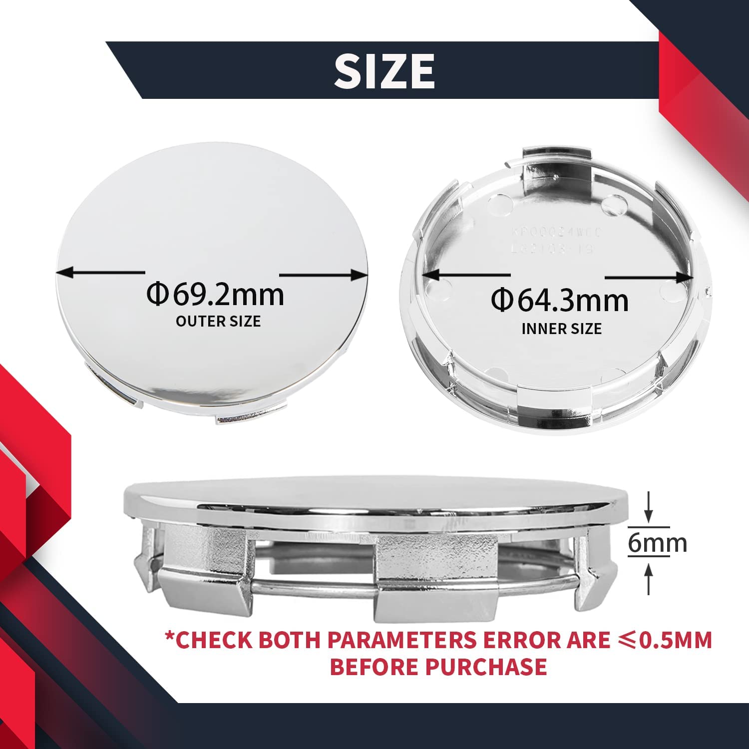 69MM Wheel Center Caps Compatible with 44732S9AA00 Rims Center Hub Caps Covers 2.7 Inch Wheel Caps (4 PCS) - Delicate Leather