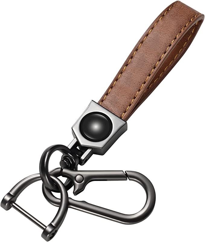 Leather Car Key Chain Key, Car Keyring Keychain Replacement for Car Key FobCar Key Fob Accessory Men Women, Brown - Delicate Leather