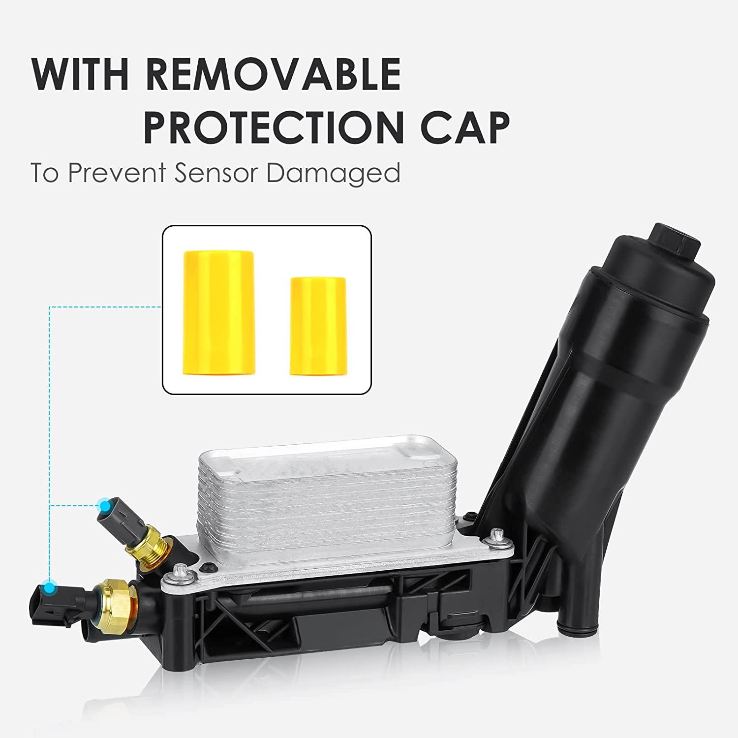Engine Oil Cooler with Oil Filter Housing Adapter Gaskets Sensor for 2011-2013 3.6L V6 Grand Cherokee/Wrangler, Avenger/Challenger/Charger/Grand Caravan/Journey - Delicate Leather