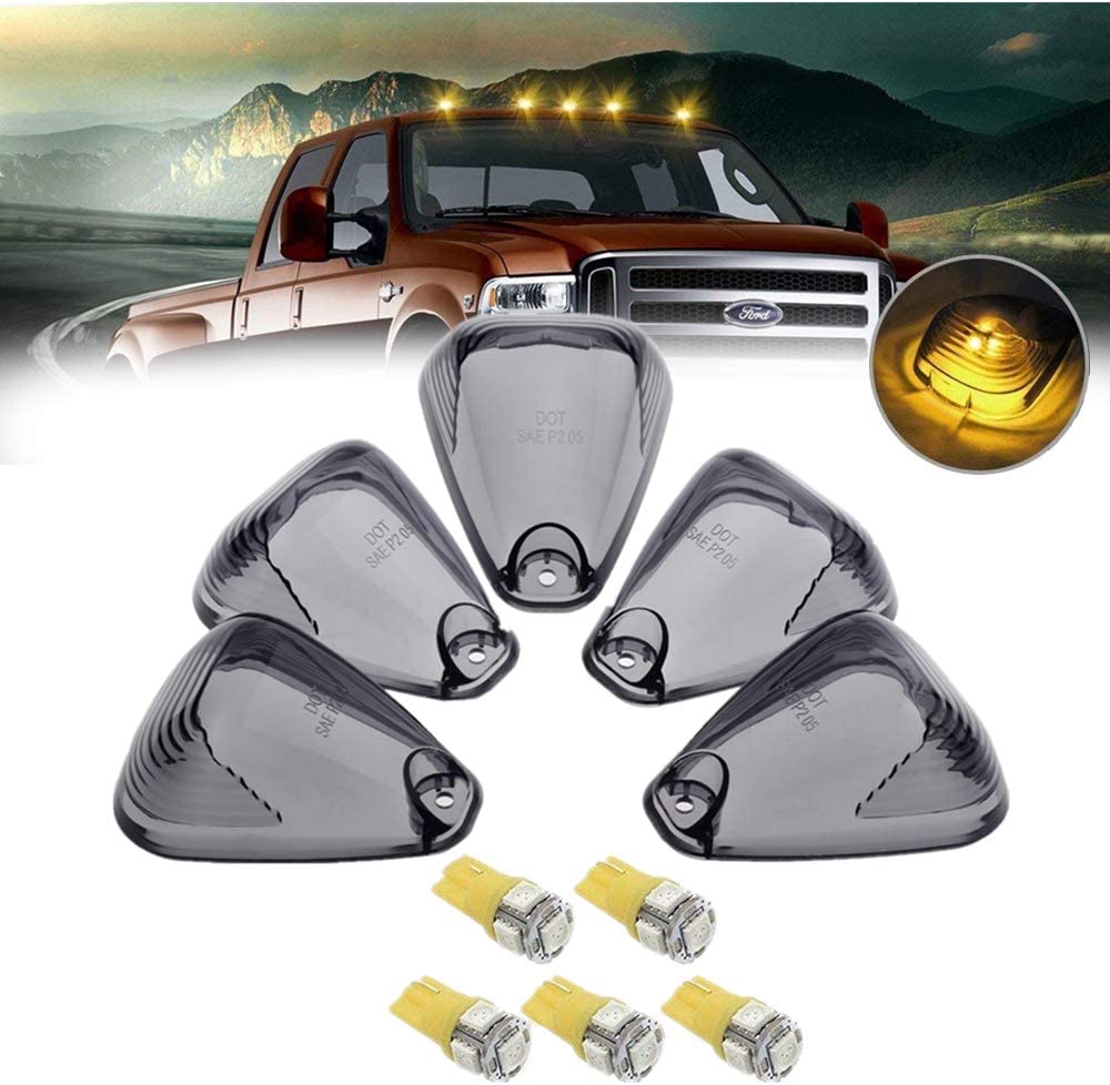 5 X Cab Marker Light Smoke Cover White LED, Cab Roof Running Light, Accessories Light Compatible with 1999-2016 Ford F150 F250 F350 F450 F550 F650 E150 E250 E350 Super Duty Pickup Truck - Delicate Leather