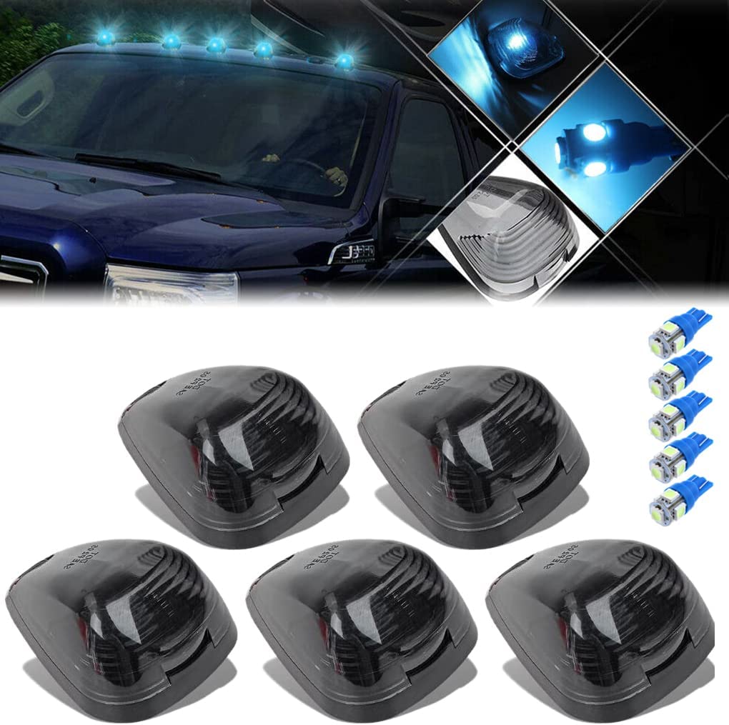 5X Black Smoke Lens Cab Roof Marker Running Lamps w/Blue LED Lights - Delicate Leather