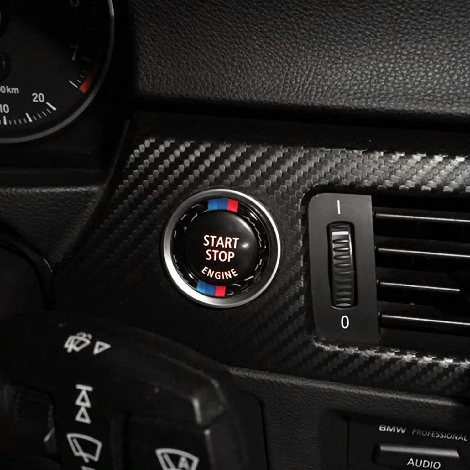 Car Engine Start Stop Button Ring Cover Sticker Decal Carbon Fiber Trim fits for E90 E92 E93 2005 2006 2007 2008 2009 2010 2011 2012 Accessories - Delicate Leather