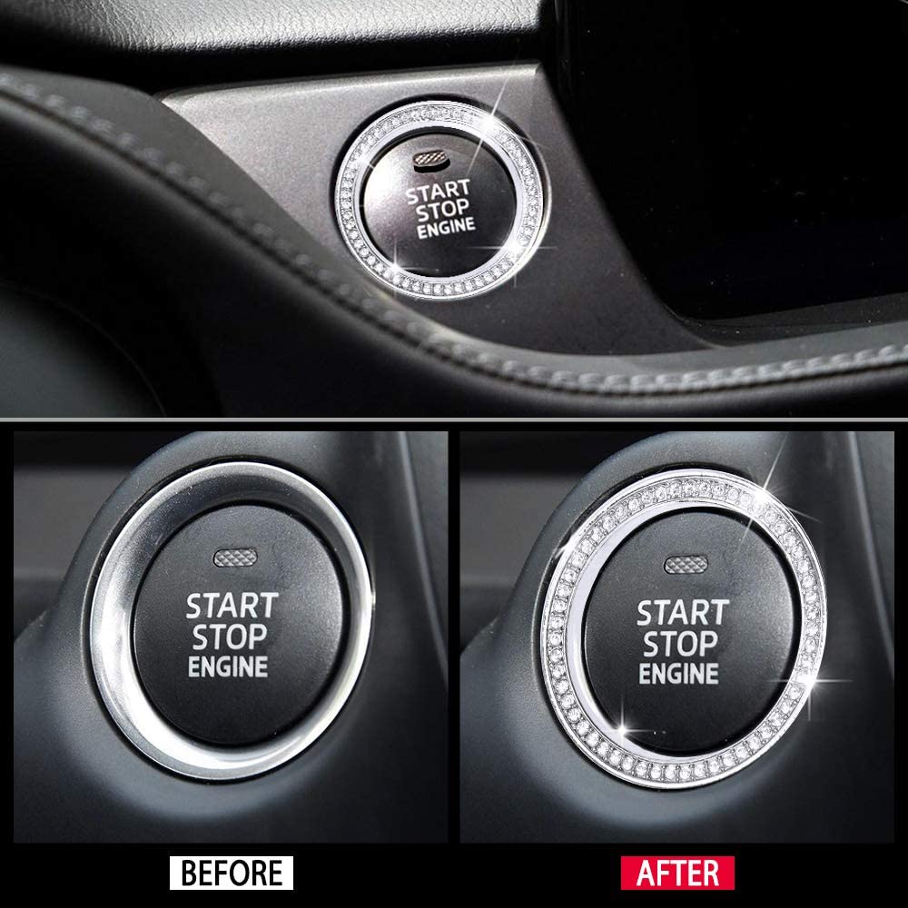 Car Interior Bling Accessories for 3 6 CX-3 CX-5 CX-9 MX-5 Miata Ignition Ring Push Start Stop Engine Decals Stickers Caps Covers Parts Decoration Men Women Zinc Alloy Crystal Silver - Delicate Leather