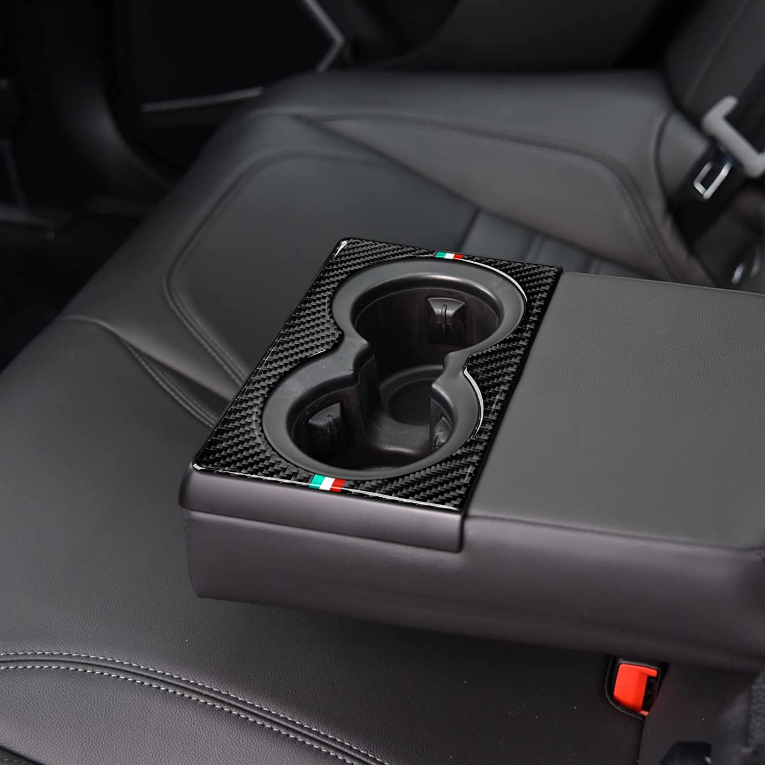 Car Cup Holder Frame Cover Trim Rear Row Carbon Fiber Decals Sticker Compatible with Giulia 2007 2008 2009 Auto Accessories - Delicate Leather