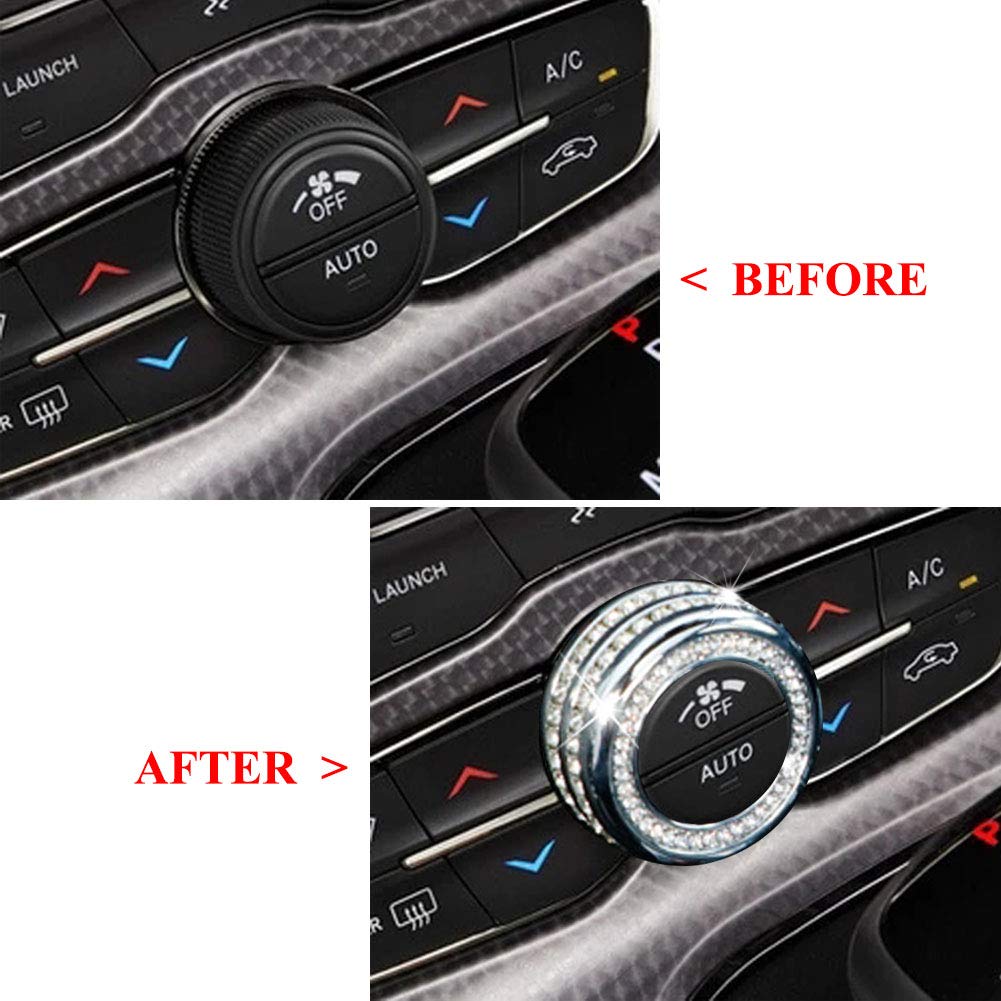 Bling AC Air Conditioner Volume Tune Knob Button Cover Compatible with Dodge Challenger Charger Durango Journey - Delicate Leather