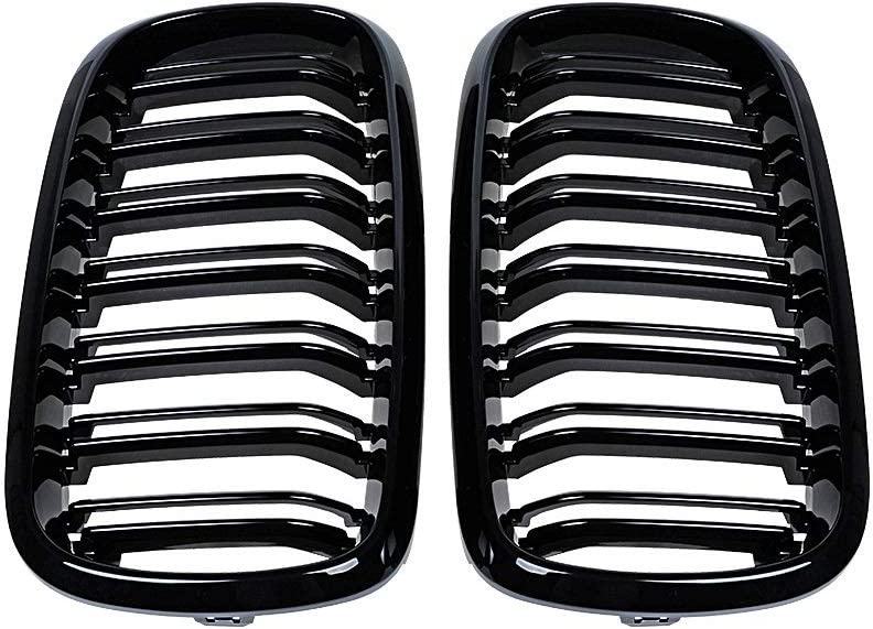 F15 Grill for X5 F15 X6 F16 X5M X6M 2014-2019 (ABS Gloss Black Kidney Grill, Double Slats, 2-pc Set) - Delicate Leather