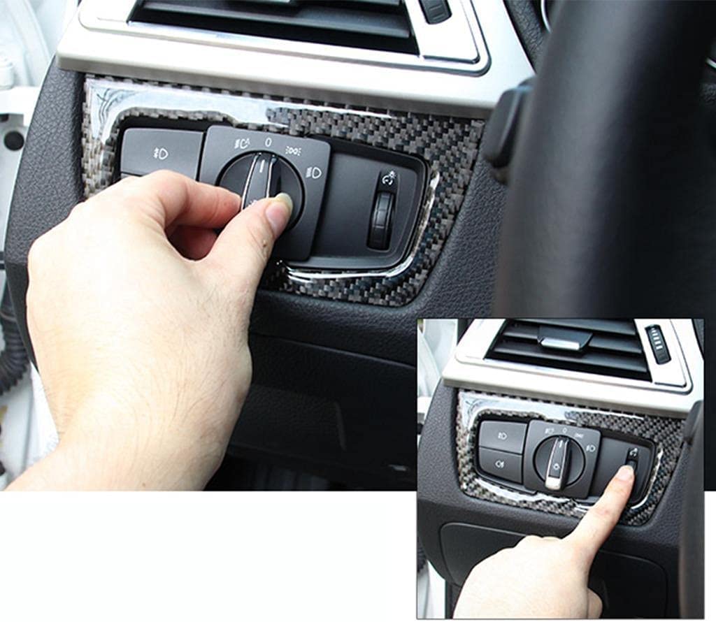 Headlight Switch Button Frame Cover Trim, Real Carbon Fiber, Compatible with 3 Series F30 F31 2012-2018, GT F34 2014-2018, 4 Series F32 F33 F36 2014-2018 (2.24"x2.83")
