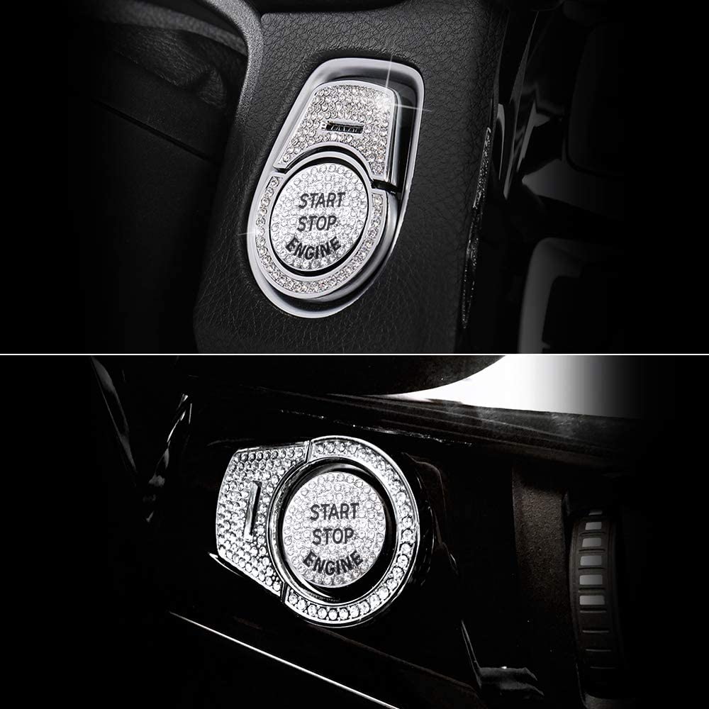3Pcs Bling Car Engine Start Stop Button Cover Trims Compatible with Premium Zinc Alloy Ignition Push Button Cover Stickers Compatible with BMW 2 3 3GT 4 5 6 7 X1 X2 X3 X4 X5 X6 X6M M2 M3 M4 M5 M6 Series - Delicate Leather