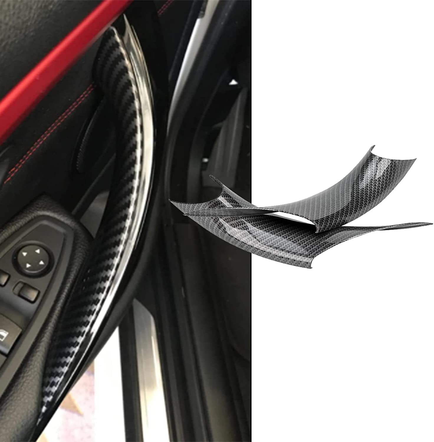 Rear Left and Right Interior Inner Inside Door Pull Handle Grab Cover Trim Compatible with 3 Series 4 Series 320,328,330,335,M3 2012-2018 and 428, 435,M4 2014-2017 Replace 51417279311 - Delicate Leather