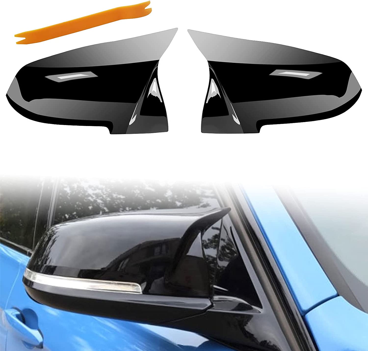 Door Mirror Covers,Glossy Black Replacement Rearview Side Mirror Covers Caps Rearview Replacement for F20 F22 F23 F30 F31 F32 F33 F36 F87 M2 X1 E84 - Delicate Leather