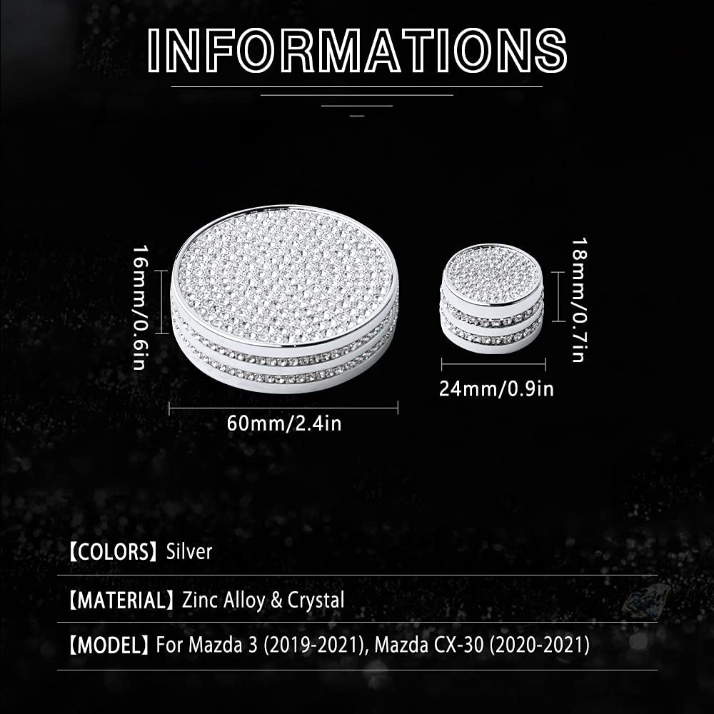 Bling Accessories 3 CX-30 CX30 Volume Media Multimedia Knobs Decals Stickers Covers Cap Car Interior Parts Decoration Men Women Zinc Alloy Rhinestone Silver 2 Pack - Delicate Leather