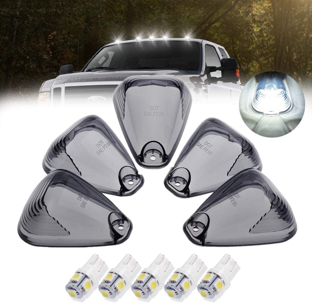 5 X Cab Marker Light Smoke Cover White LED, Cab Roof Running Light, Accessories Light Compatible with 1999-2016 Ford F150 F250 F350 F450 F550 F650 E150 E250 E350 Super Duty Pickup Truck - Delicate Leather