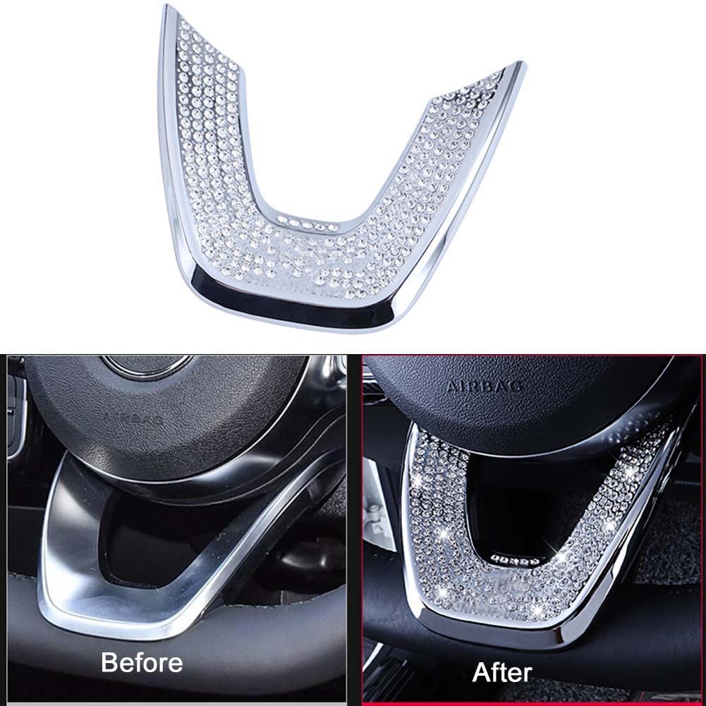 Pursuestar Bling Bling Crystal Steering Wheel Cover U Shape Trim Sticker Car Interior Accessories Decoration for New A B Class GLA CLA 2020 2021 2022 - Delicate Leather