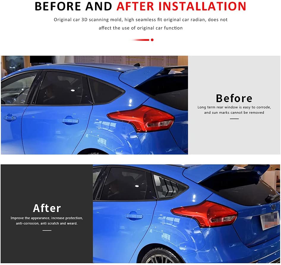 Rear Side Window Louvers Compatible for Ford Focus ST RS MK3 Hatchback Accessories 2012-2018 Air Vent Scoop Cover Louver - Delicate Leather