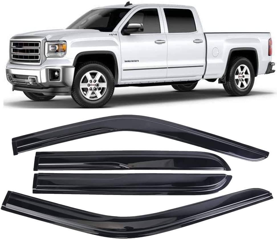 Window Visors Rain Guards Deflector 4 PCS for 2014-2018 Silverado & Sierra 1500 2500HD 3500HD Crew Cab 94536 - Delicate Leather