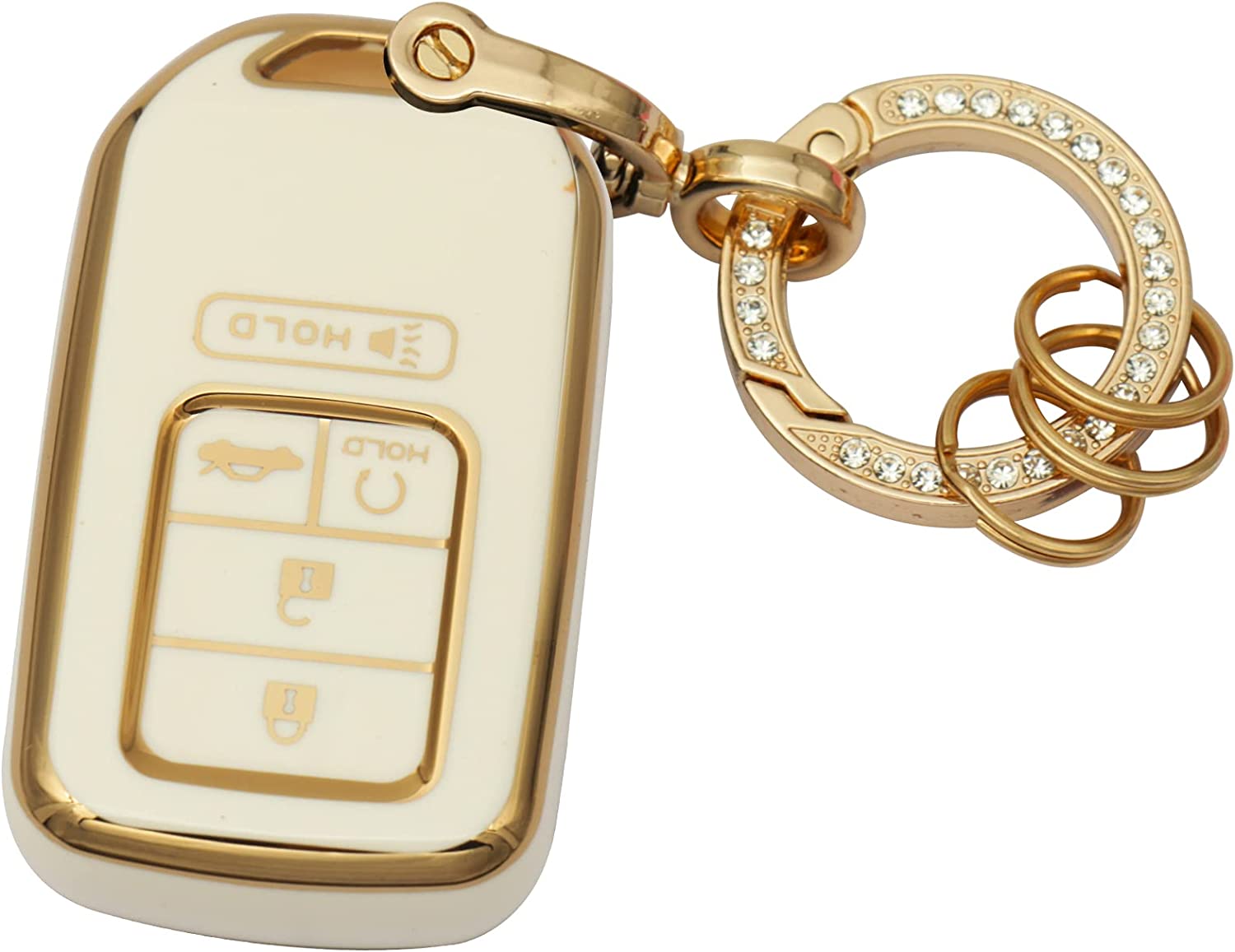 Honda Key Fob Cover Soft 4 5 Buttons TPU Protection Key Case Shell with Fashion Gold Bling Keychain Compatible with Civic Accord Pilot CRV HRV CRZ Fit Odyssey Ridgeline JED Crosstour - Delicate Leather