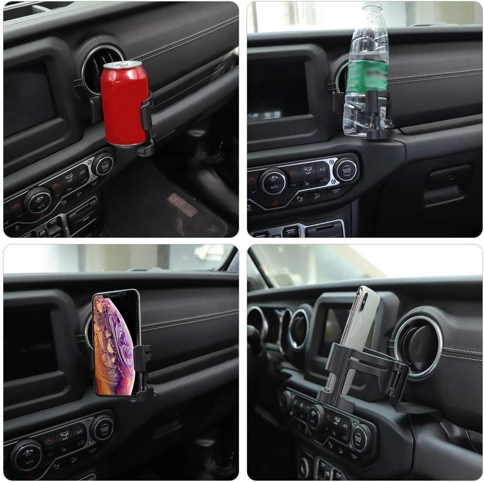 JL & JT Multi-Function Drink Cup Phone Holder, 2 in 1 Bolt-on Stand Bracket Organizer for 2018-2022 Jeep Wrangler JL JLU & Jeep Gladiator JT Trunk - Delicate Leather