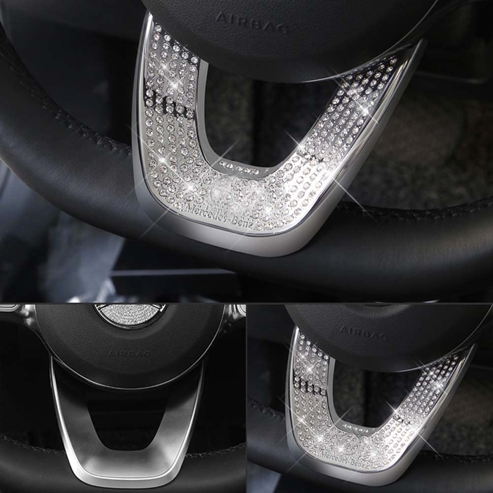 Pursuestar Bling Bling Crystal Steering Wheel Cover U Shape Trim Sticker Car Interior Accessories Decoration for New A B Class GLA CLA 2020 2021 2022 - Delicate Leather