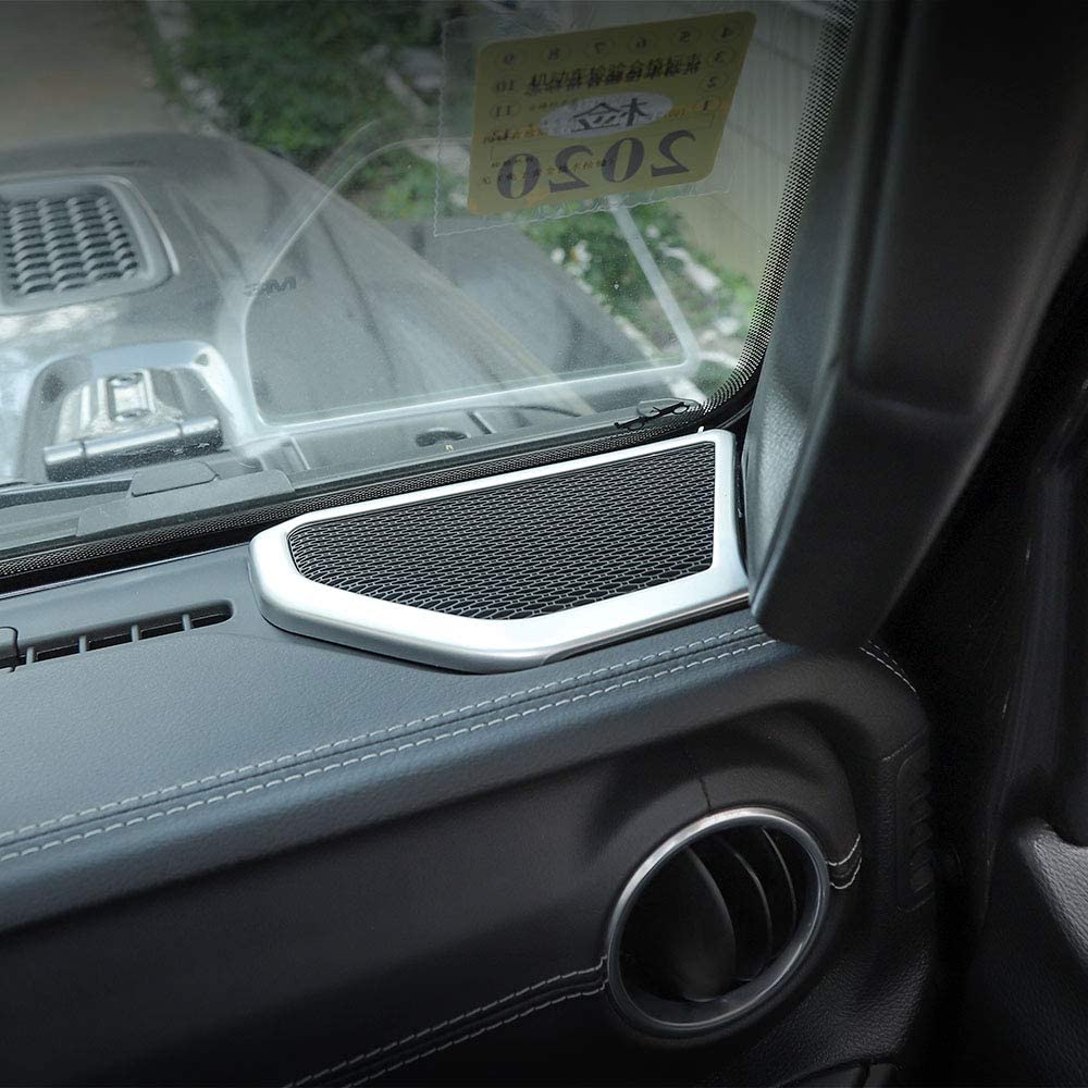 A Pillar Speaker Decoration Cover Trim Car Interior Accessories Compatible with 2018 2019 2020 2021 Wrangler JL JLU Gladiator JT (Silver) - Delicate Leather