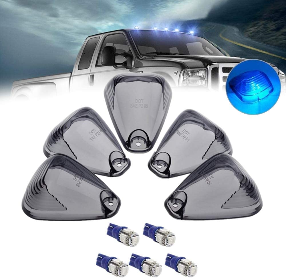 5 X Cab Marker Light Smoke Cover White LED, Cab Roof Running Light, Accessories Light Compatible with 1999-2016 Ford F150 F250 F350 F450 F550 F650 E150 E250 E350 Super Duty Pickup Truck - Delicate Leather