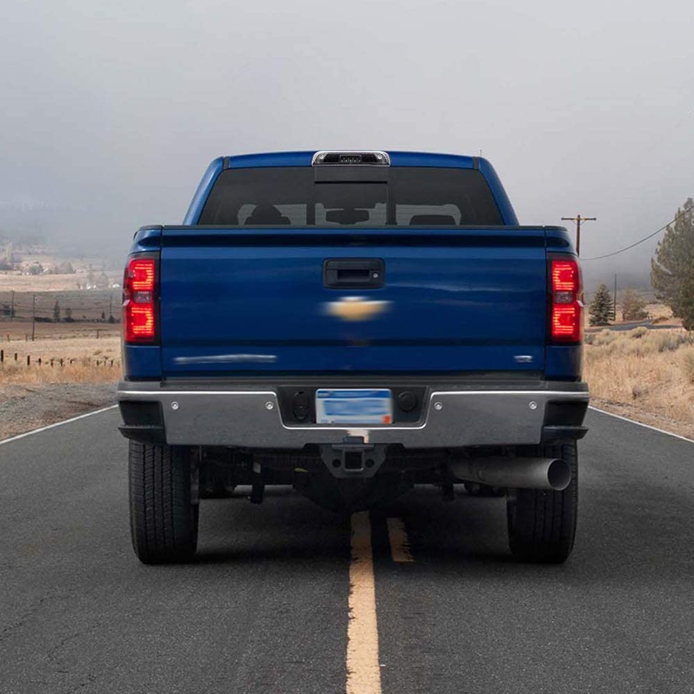 LED 3rd Brake Light, Compatible with 14-18 Silverado Sierra 1500 2500 3500 HD Rear High Mount Stop Parking Lamp Cargo Tail Light Black Housing Clear&Smoky Lens - Delicate Leather