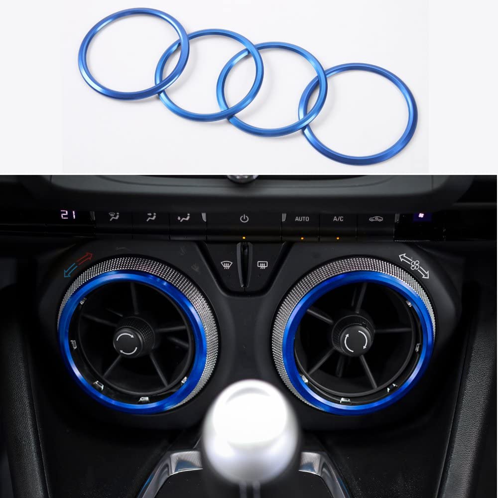 4pcs Blue Air Conditioning Air Outlet Vent Cover Ring Decor Sticker Compatible with Camaro 2017+ - Delicate Leather