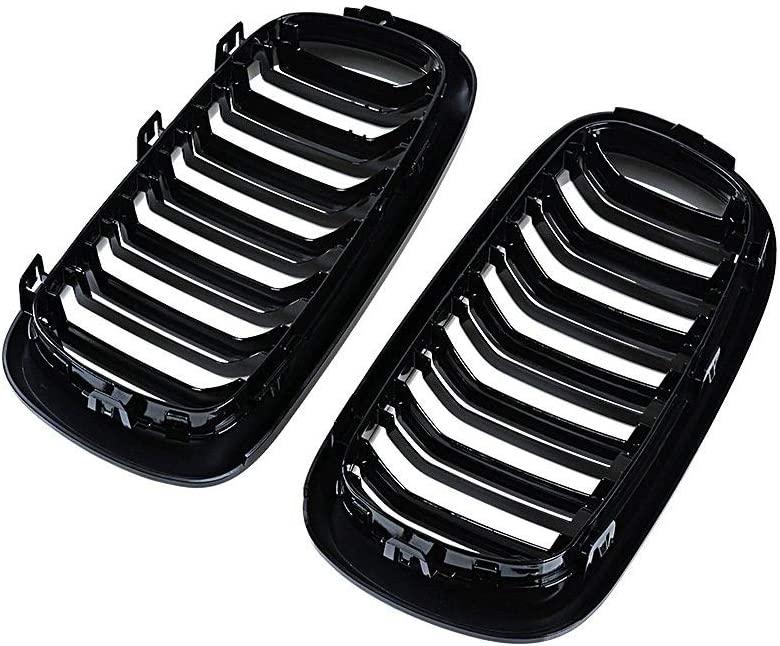 F15 Grill for X5 F15 X6 F16 X5M X6M 2014-2019 (ABS Gloss Black Kidney Grill, Double Slats, 2-pc Set) - Delicate Leather