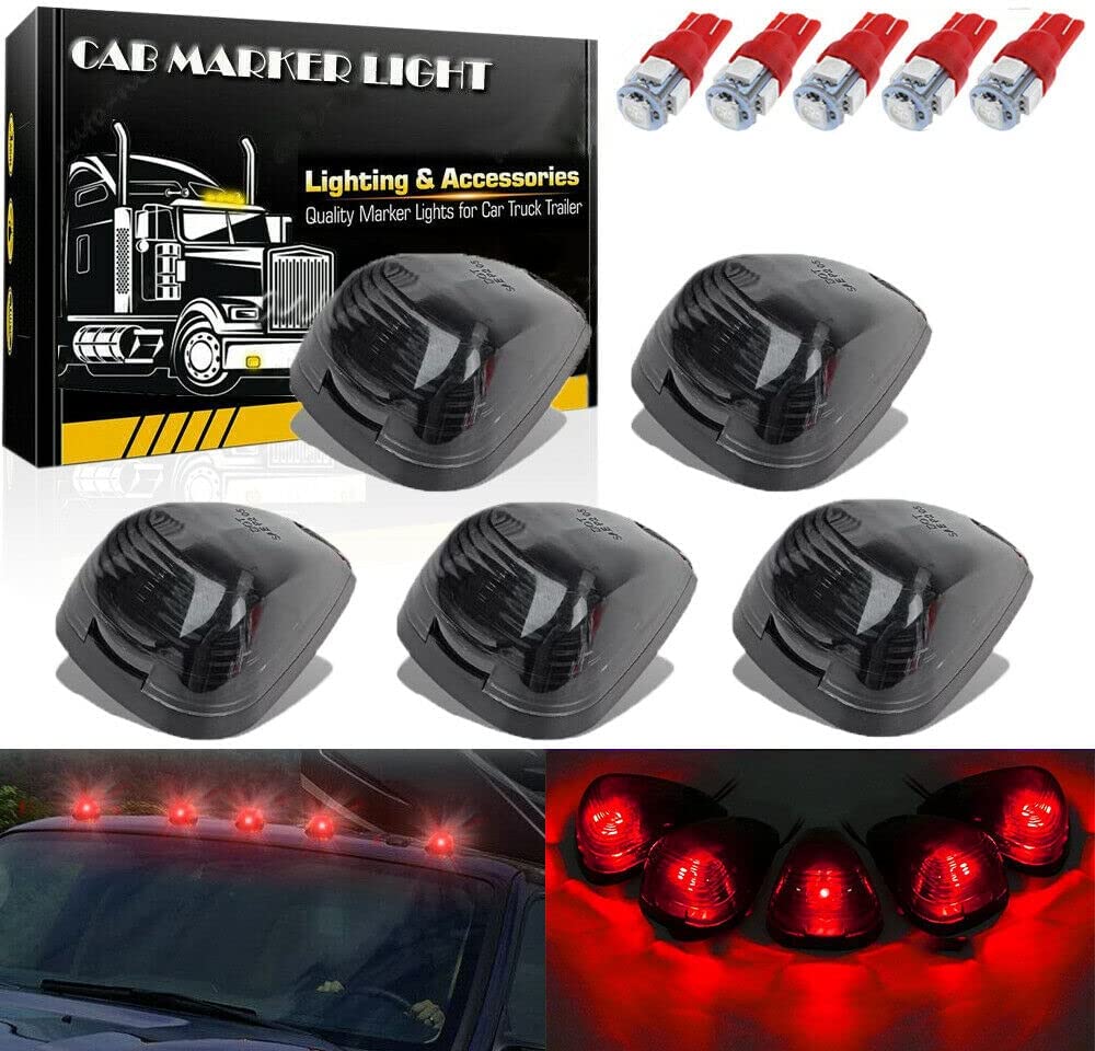 5X Black Smoke Lens Cab Roof Marker Running Lamps w/Blue LED Lights - Delicate Leather
