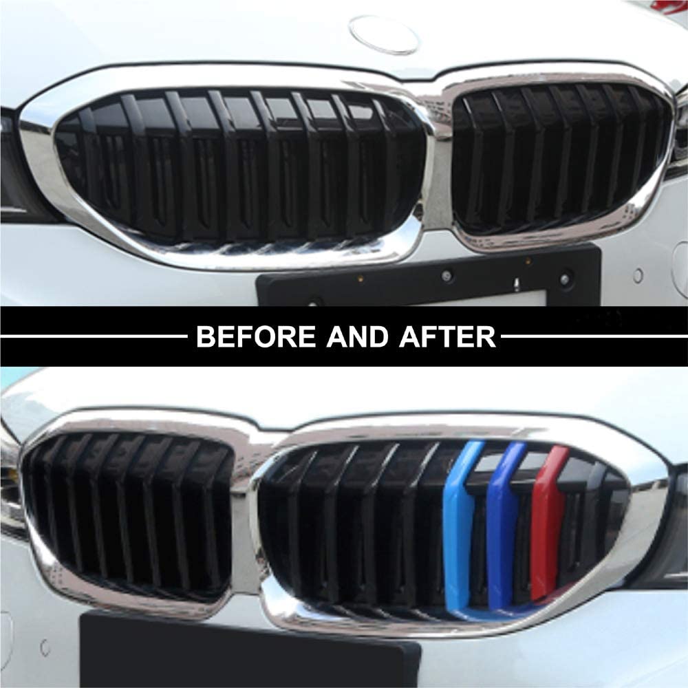 M-Colored Stripe Grille Insert Trims Compatible with 2019-up G20 3 Series 330i 340i Kidney Grill (8 Beams) - Delicate Leather