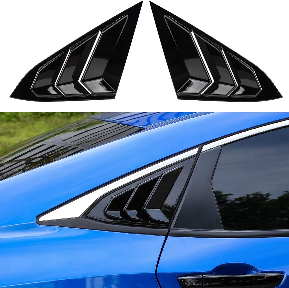 10th Gen Civic Rear Side Window Louvers Racing Style Triangular Window Glass Blinds Compatible with Civic Sedan 2021 2020 2019 2018 2017 2016 - Delicate Leather