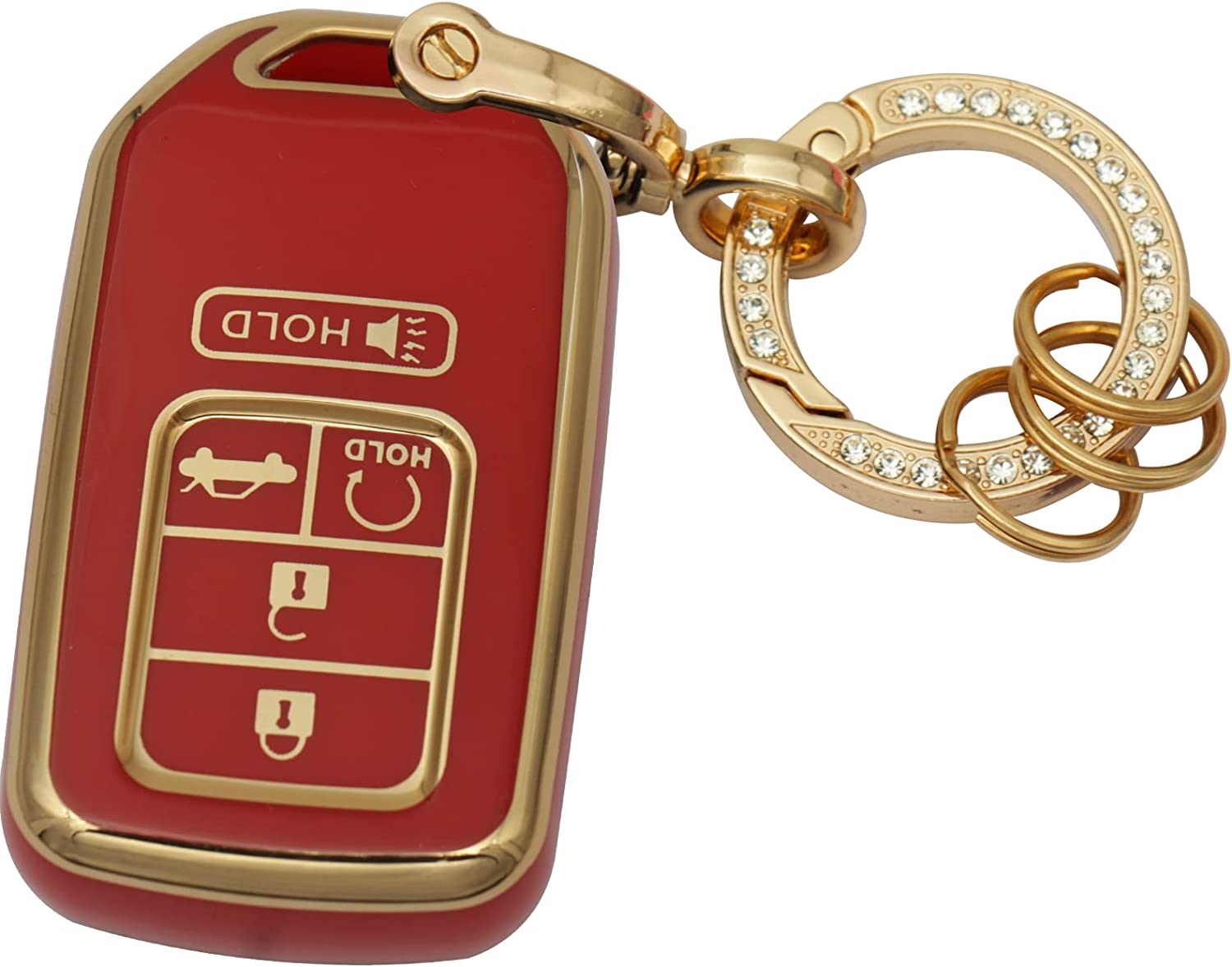 Key Fob Cover Soft 4 5 Buttons TPU Protection Key Case Shell with Fashion Gold Bling Keychain Compatible with Civic Accord Pilot CRV HRV CRZ Fit Odyssey Ridgeline JED Crosstour