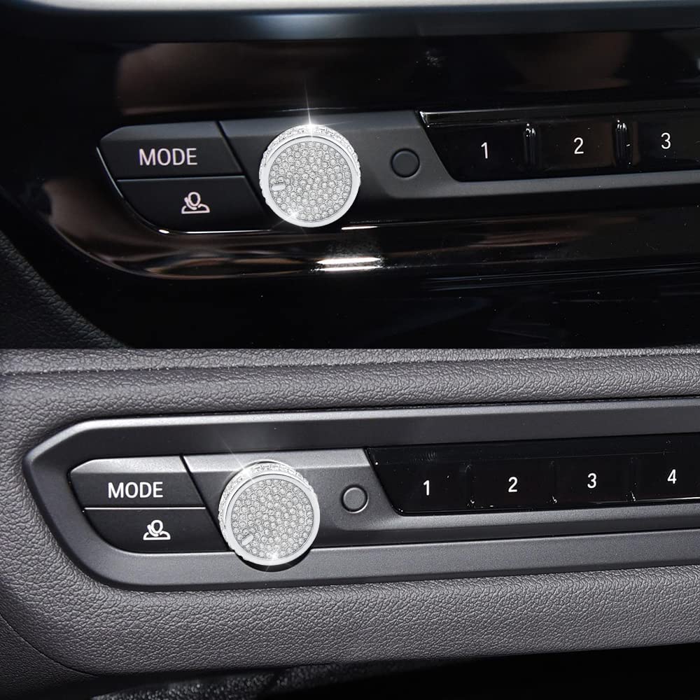 BMW Car Accessories Bling VOL Tune Knob Cover Glitter Auto Interior Volume Decor Cute Inner Car Decoration Trims Metal Decal Stickers 1 Pack - Delicate Leather