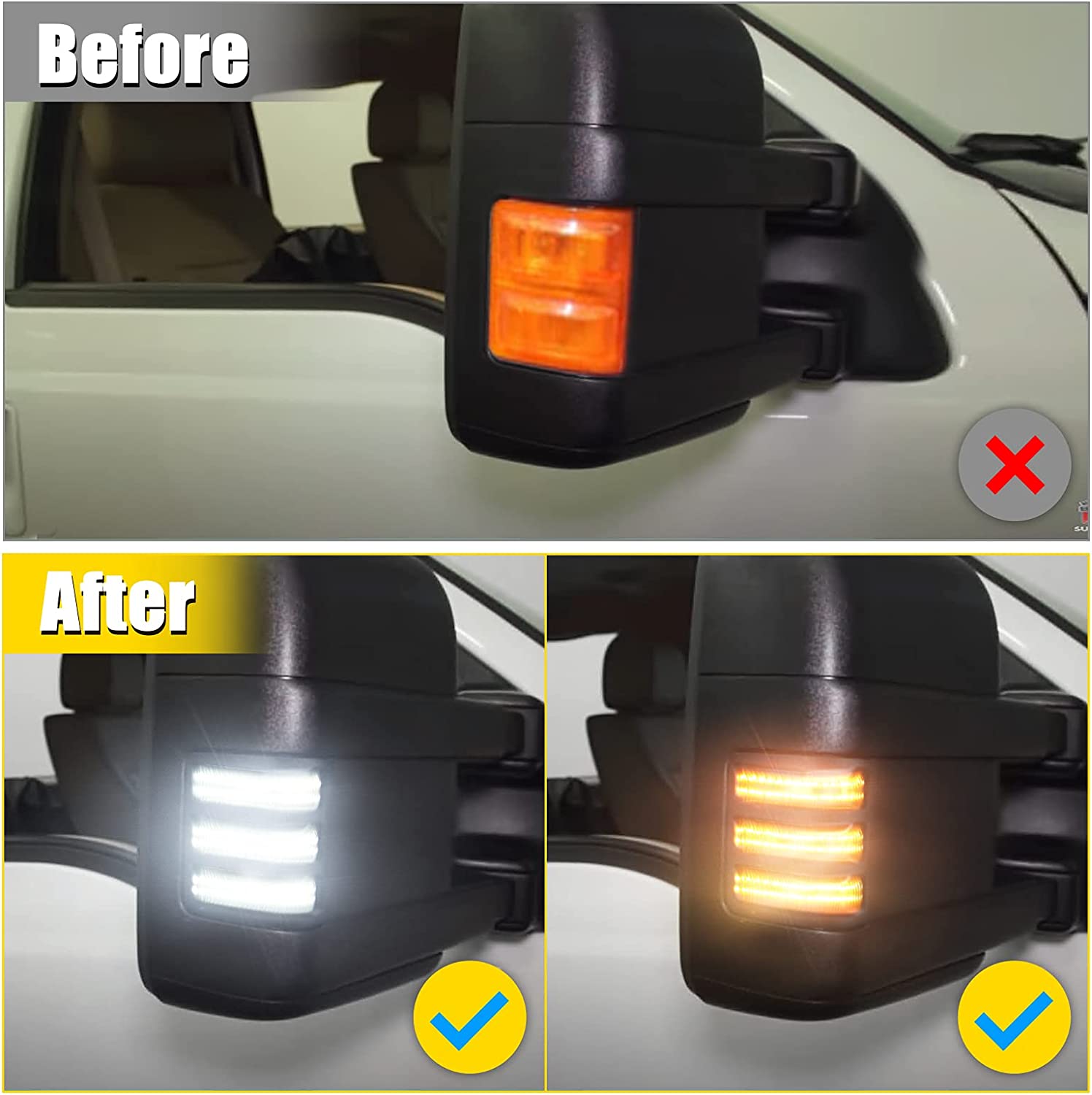 Switchback LED Side Mirror Marker Lights for 2008-2016 Ford F250 F350 F450 F550 Super Duty, Sequential Amber Turn Signal Lights, White Running Lights, Replace OEM Mirror Markers Lamps - Delicate Leather