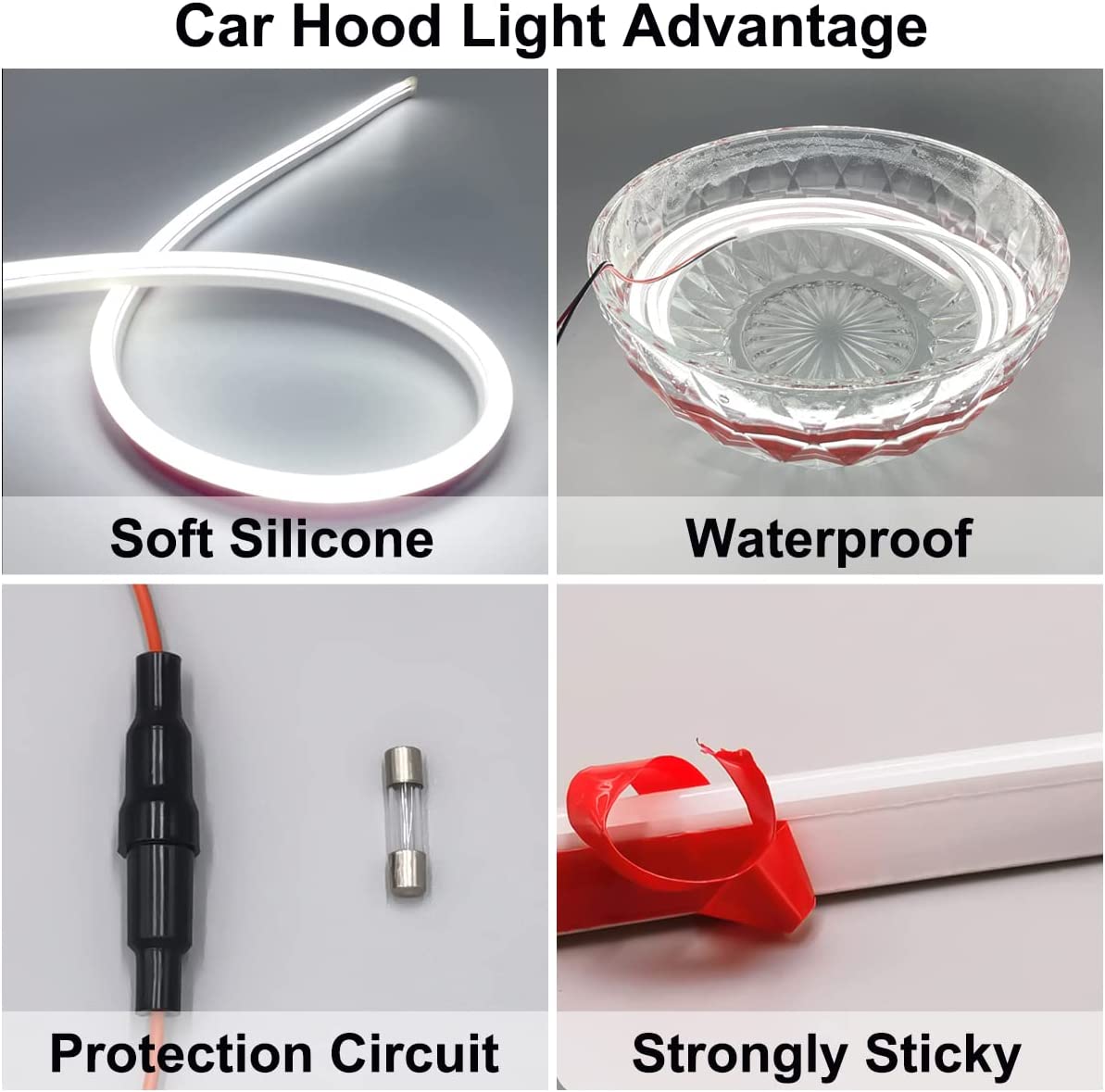 Car Hood LED Strip Lights, 59 Inch Flexible Headlights Waterproof Exterior Car Led Light Daytime Running Light Strips Hood Light for Car, Truck - Delicate Leather