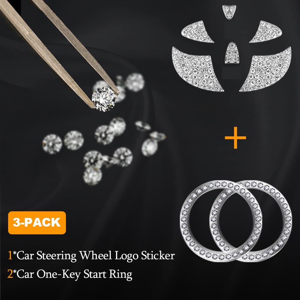 3Pcs Bling Car Steering Wheel Diamond Decal Cover Sticker Accessories Compatible with Camry, Corolla, Rav4, Tundra RAV 4, Highlander - Delicate Leather