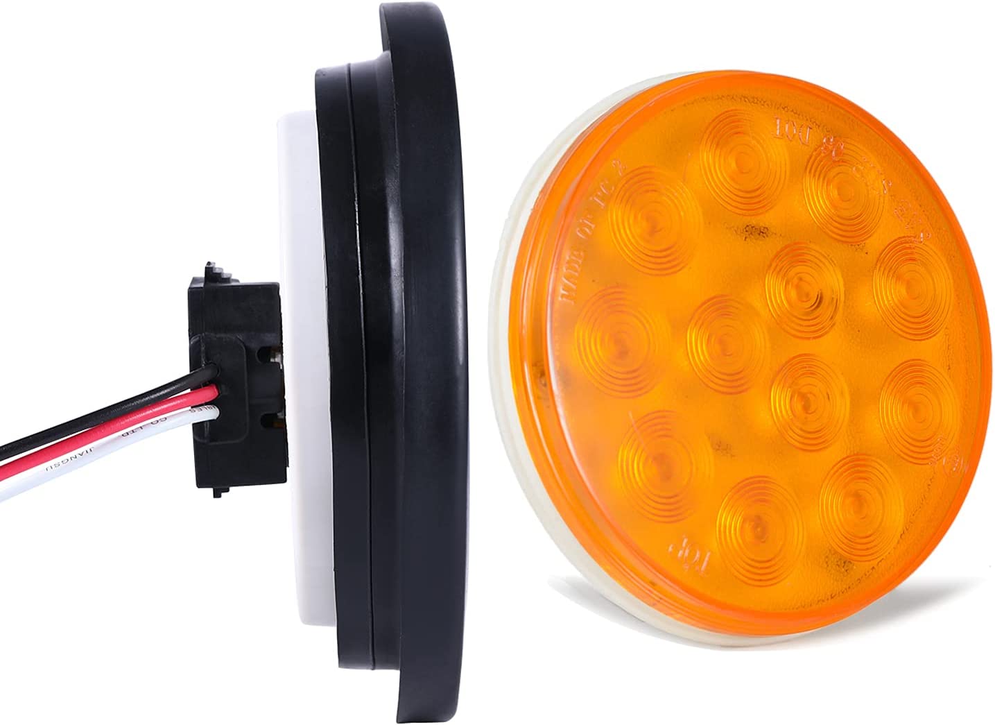 4 Inch Round Led Trailer Tail Lights 12 LED Waterproof Brake Stop Turn Tail Marker Trailer Lights Sealed Flush Mount Compatible with Truck Trailer RV Boat UTE Grommet and Plug Included - Delicate Leather