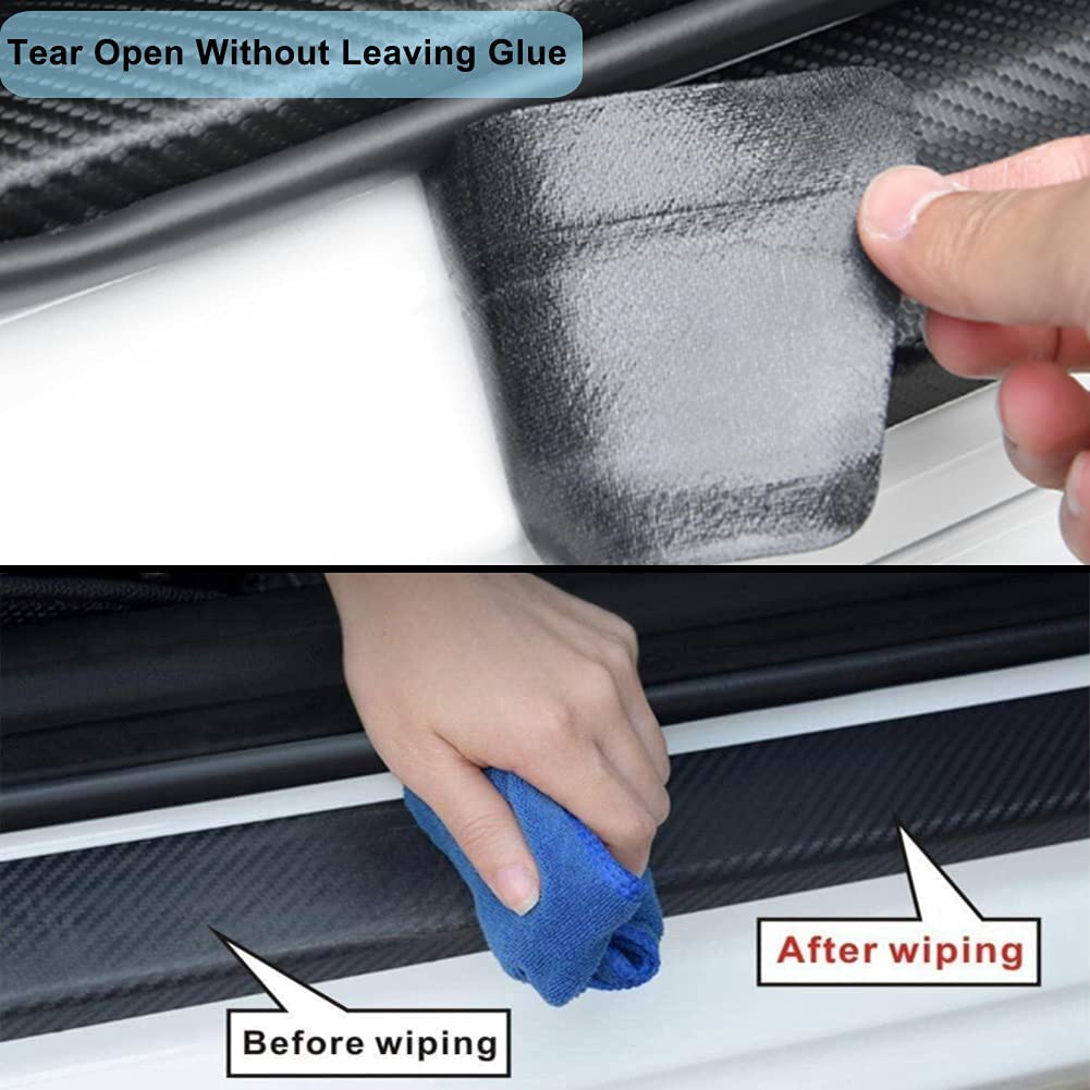 4PCS Carbon Fiber for Camaro Door Sill Scratch Protector, Threshold Protection Sticker Reflective Decoration Door Sill Threshold Scratch Pad Film, FJ, Universal Size - Delicate Leather