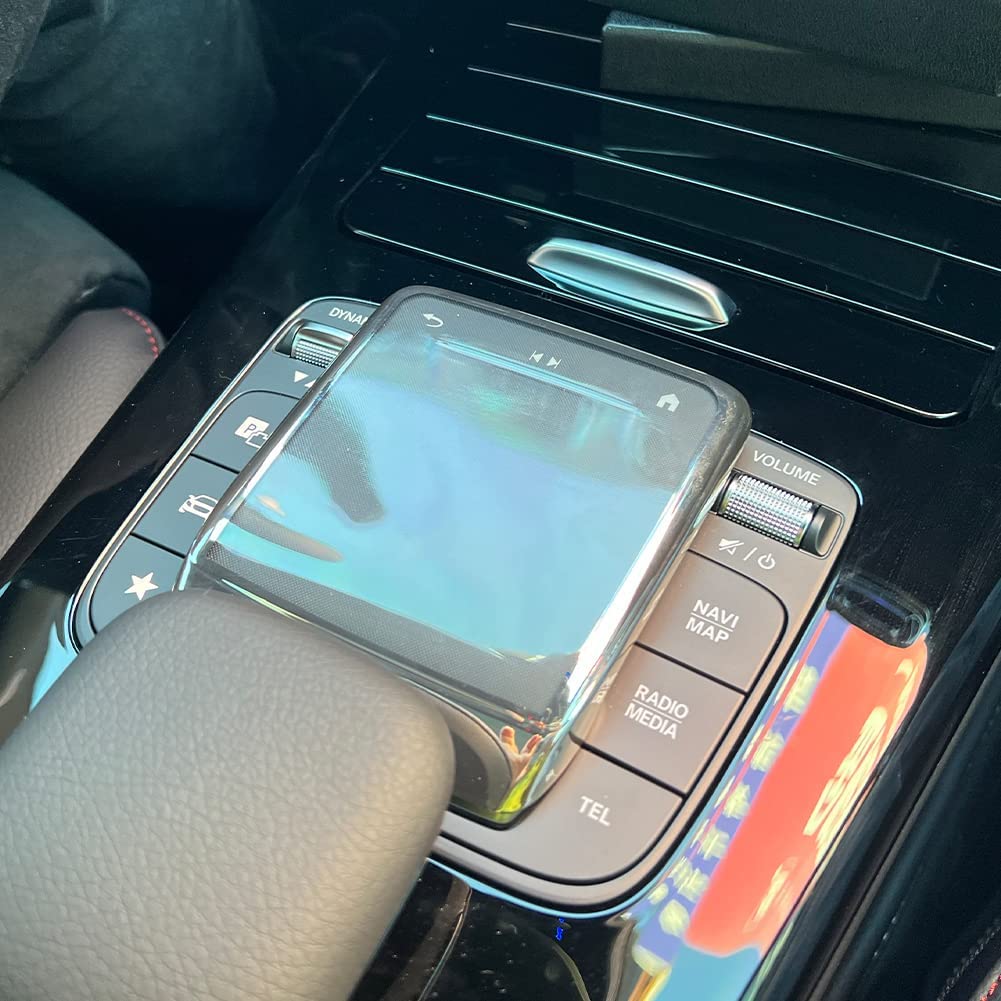 Car Center Console Touch Screen Controller Cover Mouse Screen Protector Cover Car Accessories for A B CLA GLE GLS GLB GLA 2020-2022 (Silver) - Delicate Leather