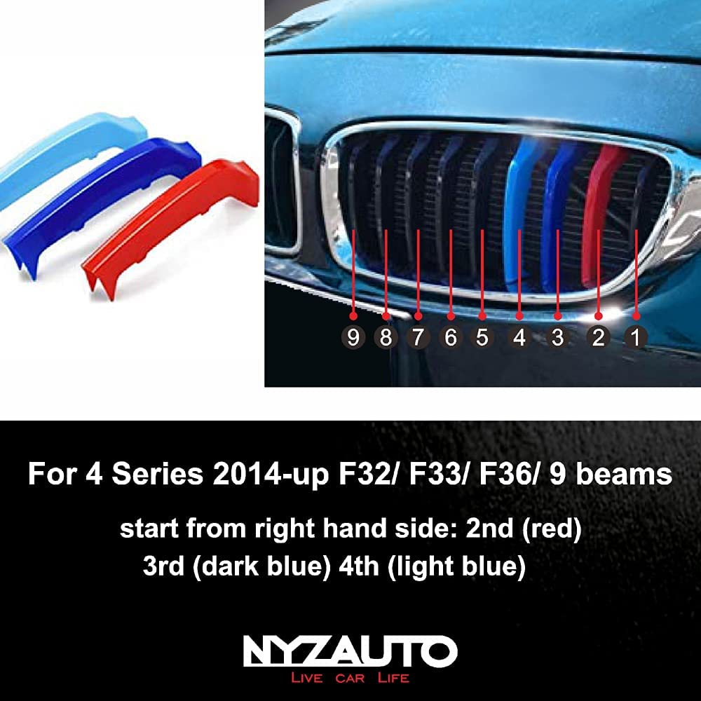 M-Colored Stripe Grille Insert Trims Compatible with 2014-up F32 F33 F36 4 Series Kidney Grill (9 Beams,Not Fit 11-Beam) - Delicate Leather