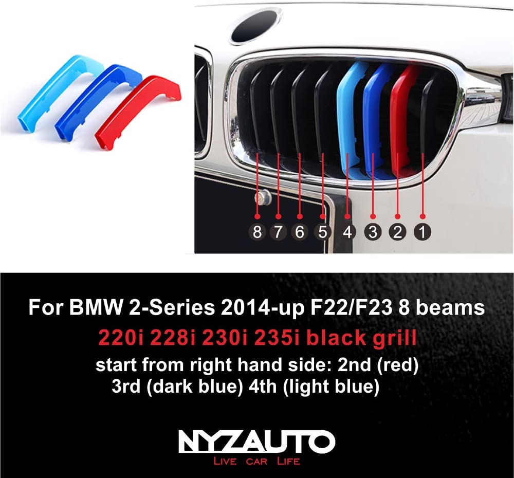 M-Colored Stripe Grille Insert Trims Compatible with 2014-up F22 F23 2-Series 228i 230i 235i 220i Grill Insert Stripes (8 Beam) - Delicate Leather