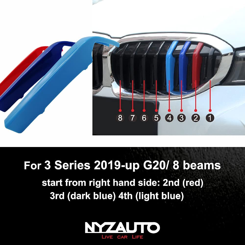 M-Colored Stripe Grille Insert Trims Compatible with 2019-up G20 3 Series 330i 340i Kidney Grill (8 Beams) - Delicate Leather