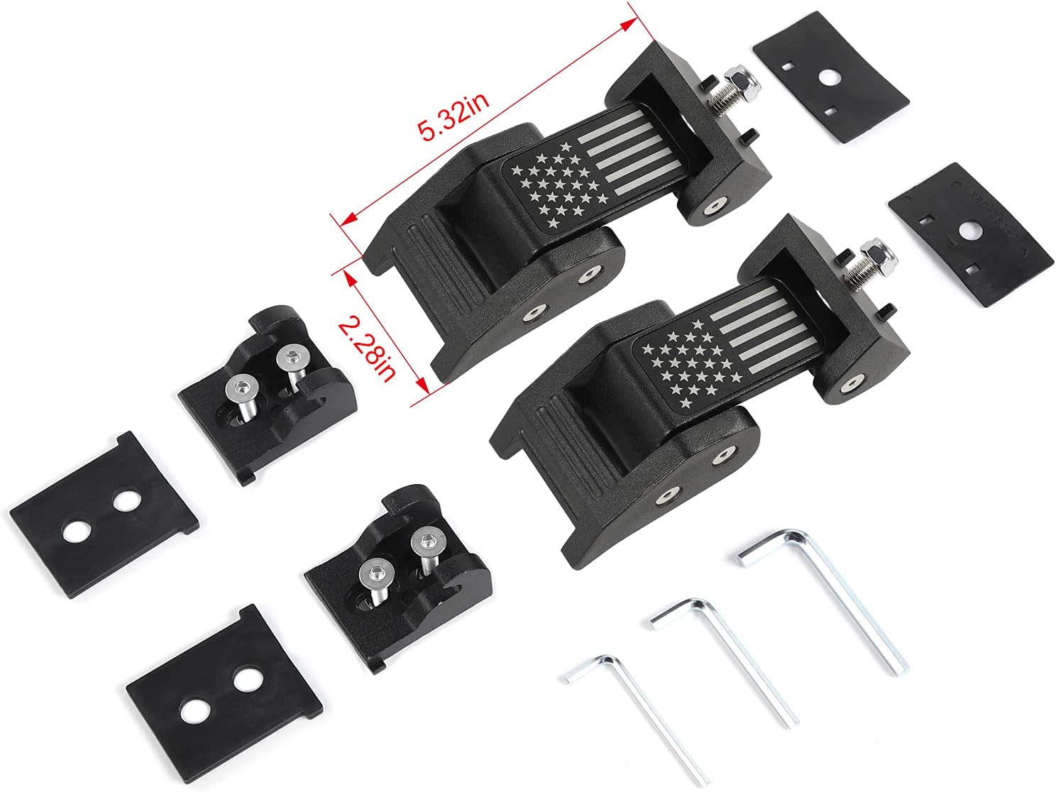 2PC Aluminum Hood Latches Catch Kit with U.S. Flag Style for Wrangler JK JKU 2007-2018 - Delicate Leather