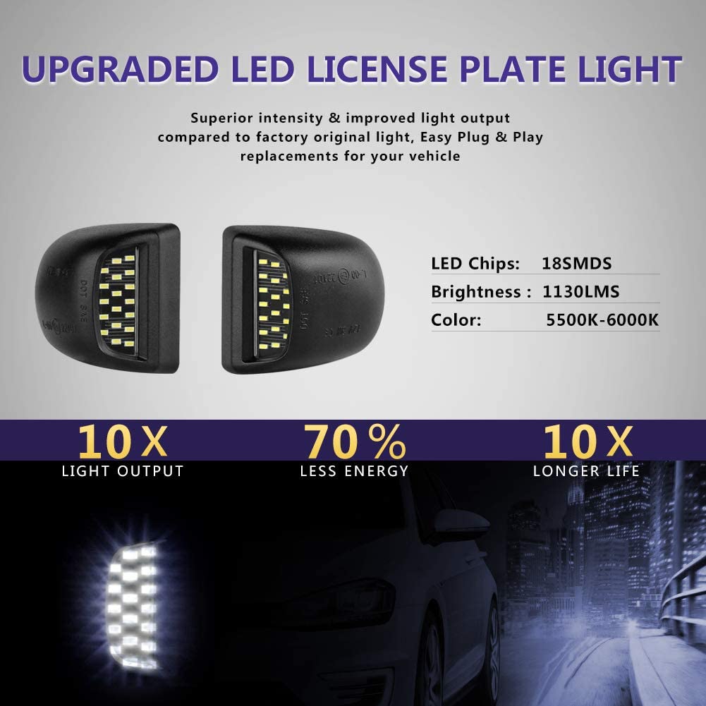 2x LED License Plate Light Lamp Assembly Replacement Accessories Compatible with Silverado 1500 2500 3500 Suburban Tahoe Sierra 1500 2500 3500 Yukon XL Escalade - Delicate Leather