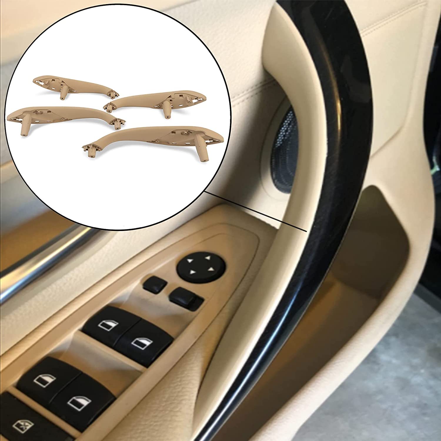 Front Interior Door Pull Handles Grab Bracket Trim Set Compatible with BMW 3 Series 4 Series 320,328,330,335,M3 2012-2018 and 428, 435,M4 2014-2017 Replace 51417279311 - Delicate Leather