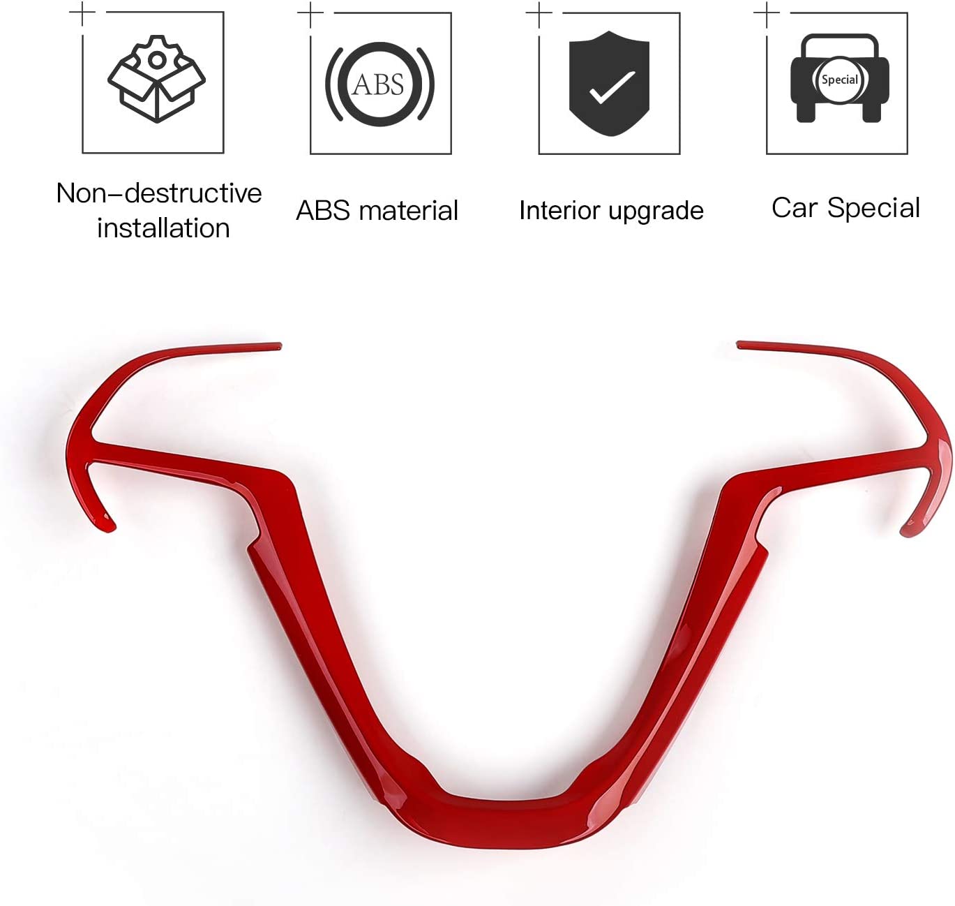 Steering Wheel Trim Cover Interior Decoration Trim Kit for 2014-2020 Grand Cherokee & Cherokee, Red - Delicate Leather