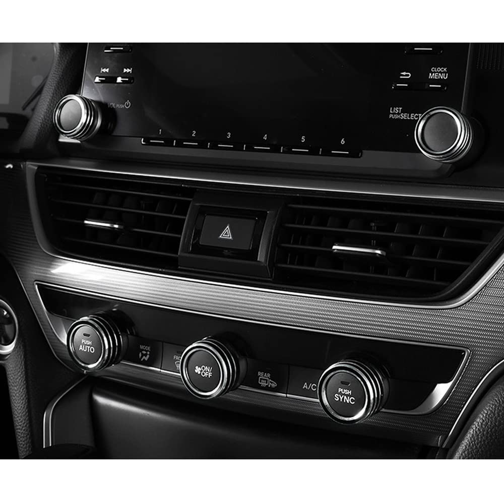 5Pcs Aluminum Car Centre Console AC Air Conditioning Knob Sound Volume Knob Cover Trim Compatible with 10th Accord Sedan Sport EX EX-L LX 2018 2019 2020 2021 - Delicate Leather
